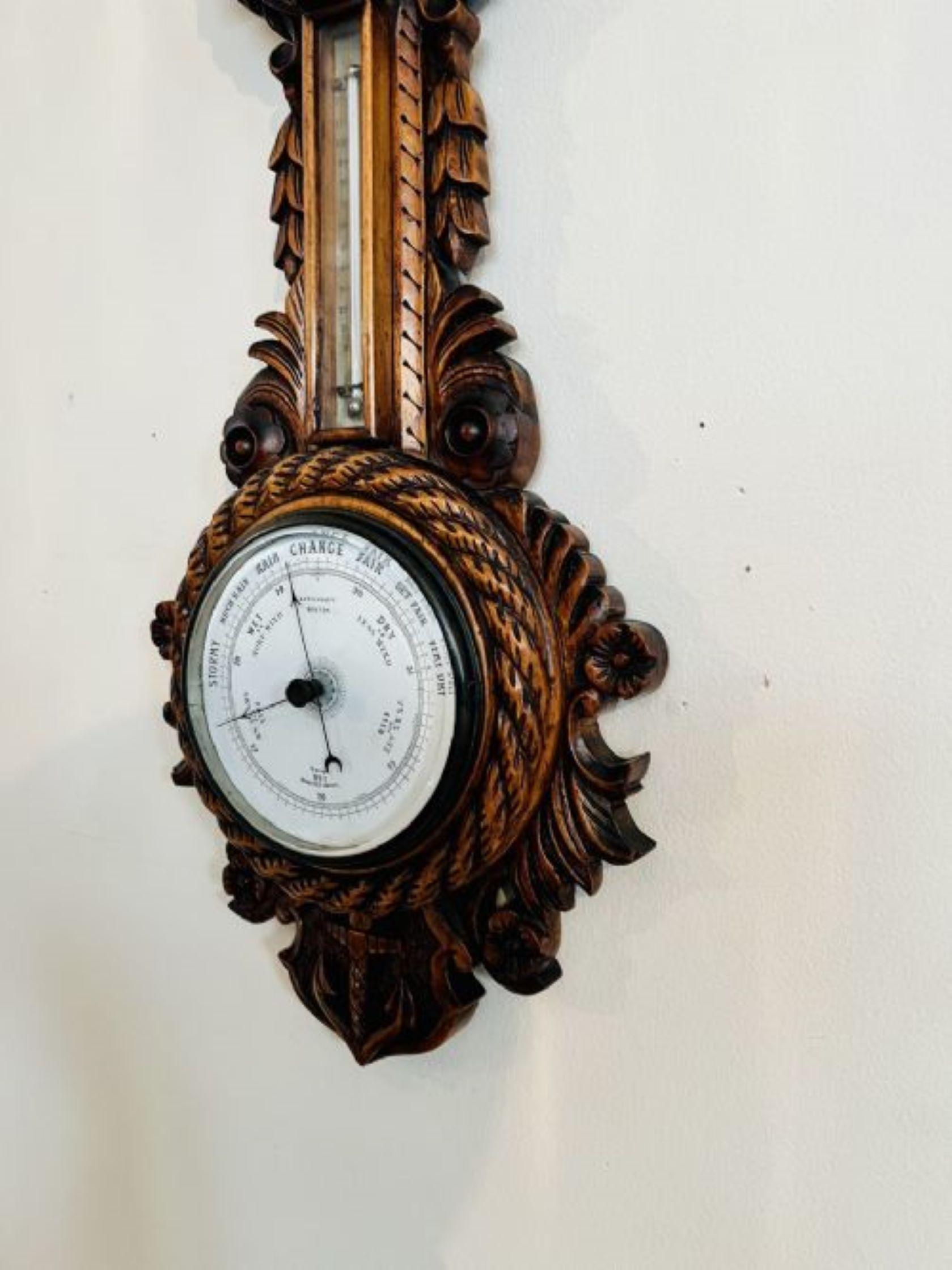 Quality antique Victorian carved walnut banjo clock barometer  For Sale 2