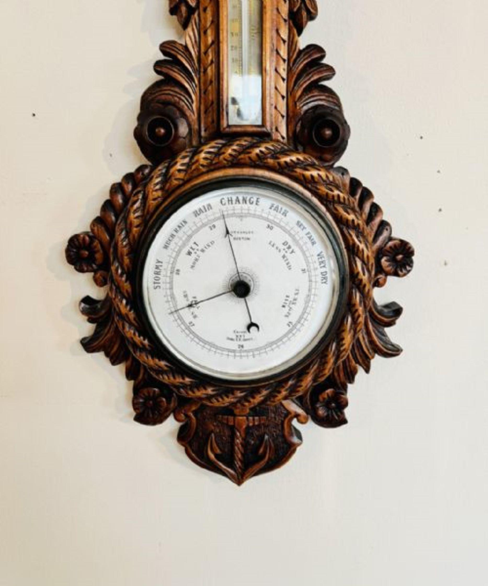 Quality antique Victorian carved walnut banjo clock barometer  For Sale 3
