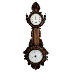 Quality antique Victorian carved walnut banjo clock barometer 