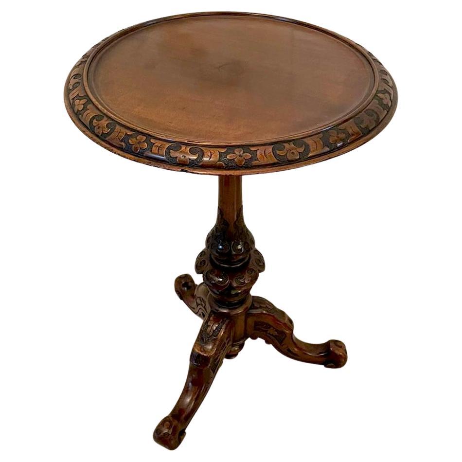 Quality Antique Victorian Carved Walnut Circular Lamp Table   For Sale