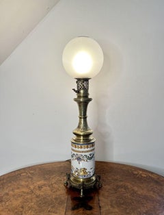 Quality antique Victorian ceramic and brass lamp