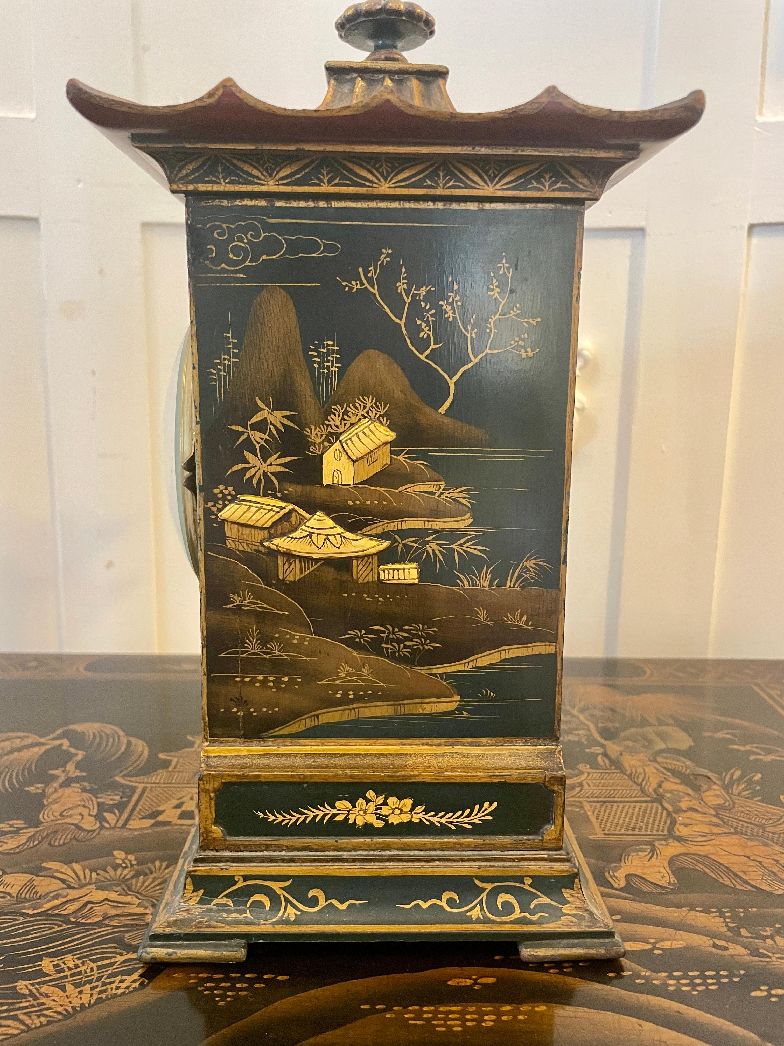 Quality Antique Victorian Chinoiserie Decorated Mantle Clock by Japy Fréres 8