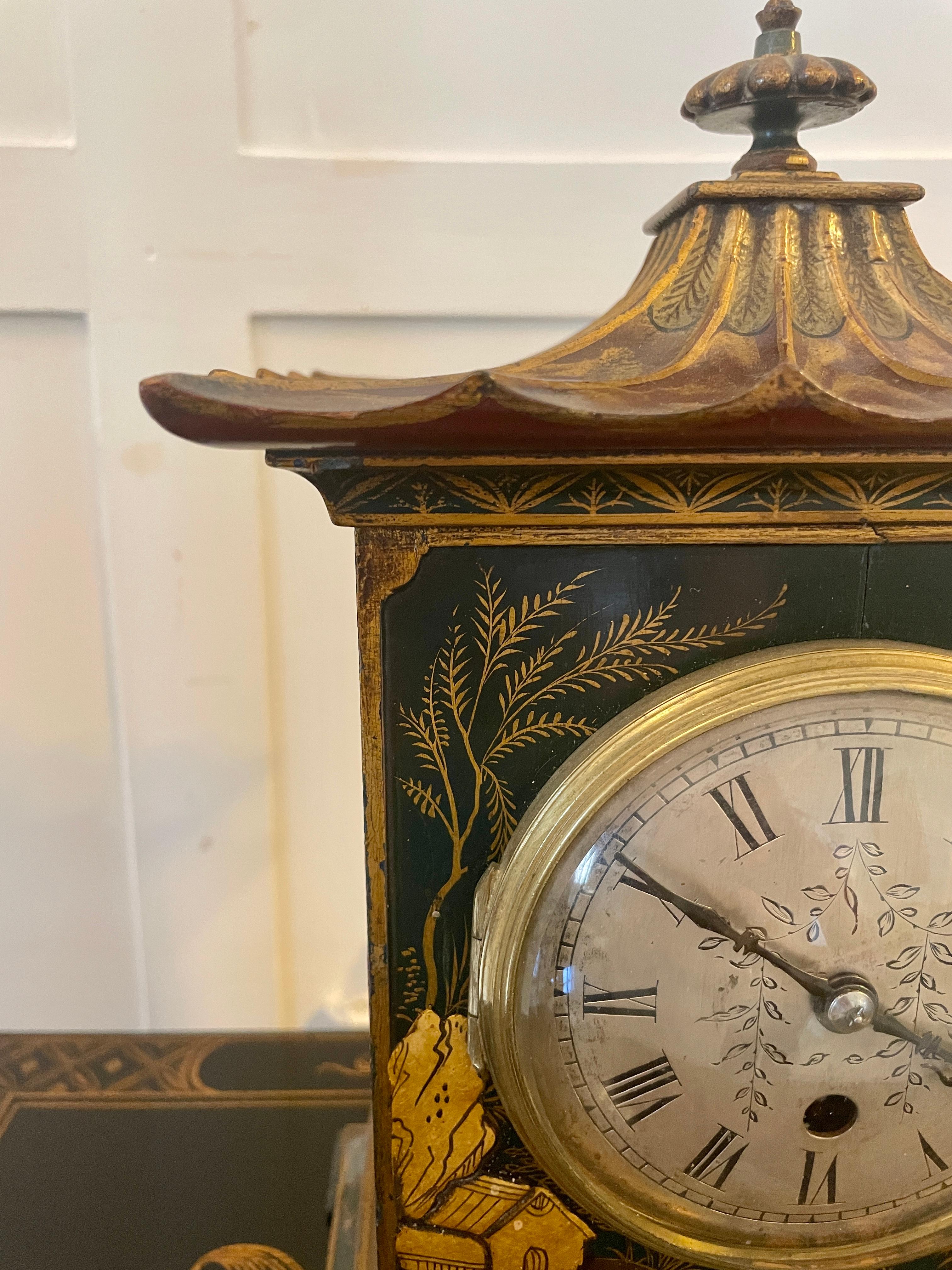 Quality Antique Victorian Chinoiserie Decorated Mantle Clock by Japy Fréres 12