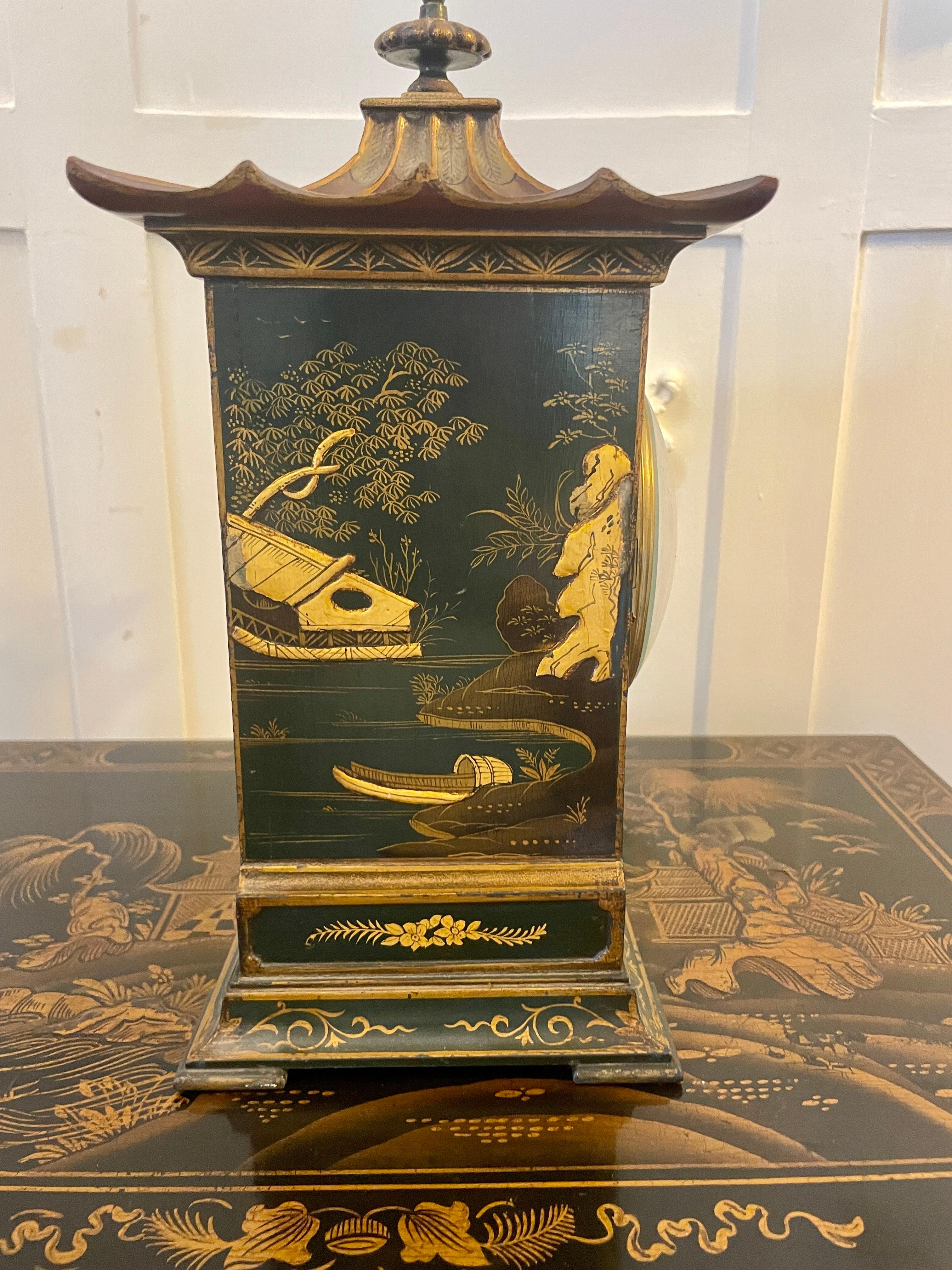Brass Quality Antique Victorian Chinoiserie Decorated Mantle Clock by Japy Fréres