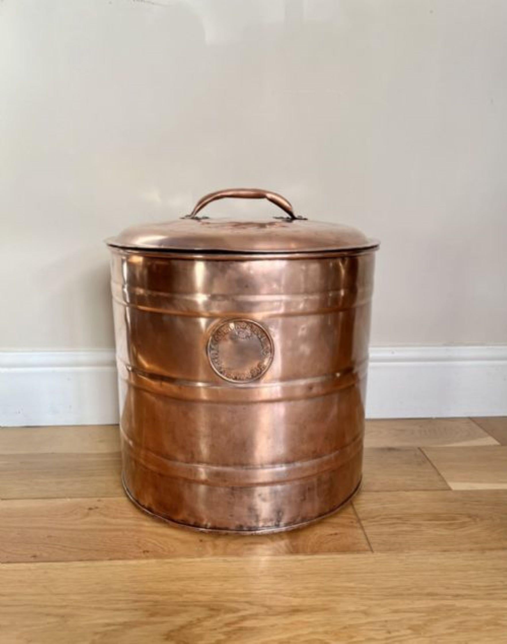 Copper Quality antique Victorian circular copper coal bin