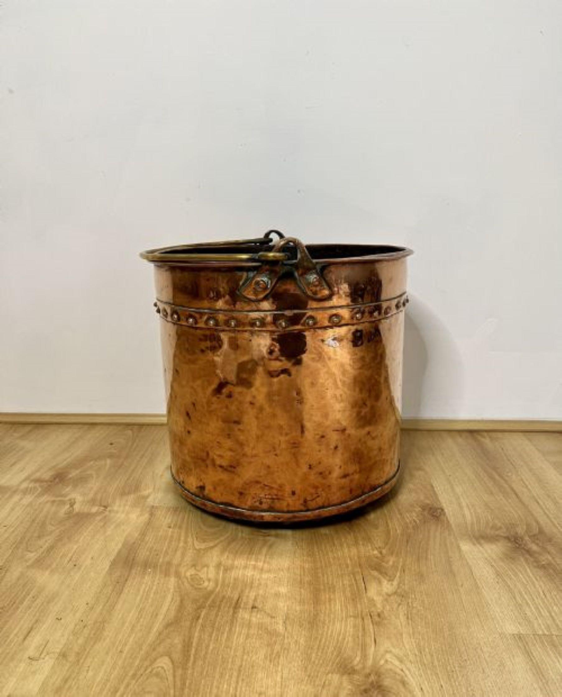 19th Century Quality antique Victorian copper coal bucket 