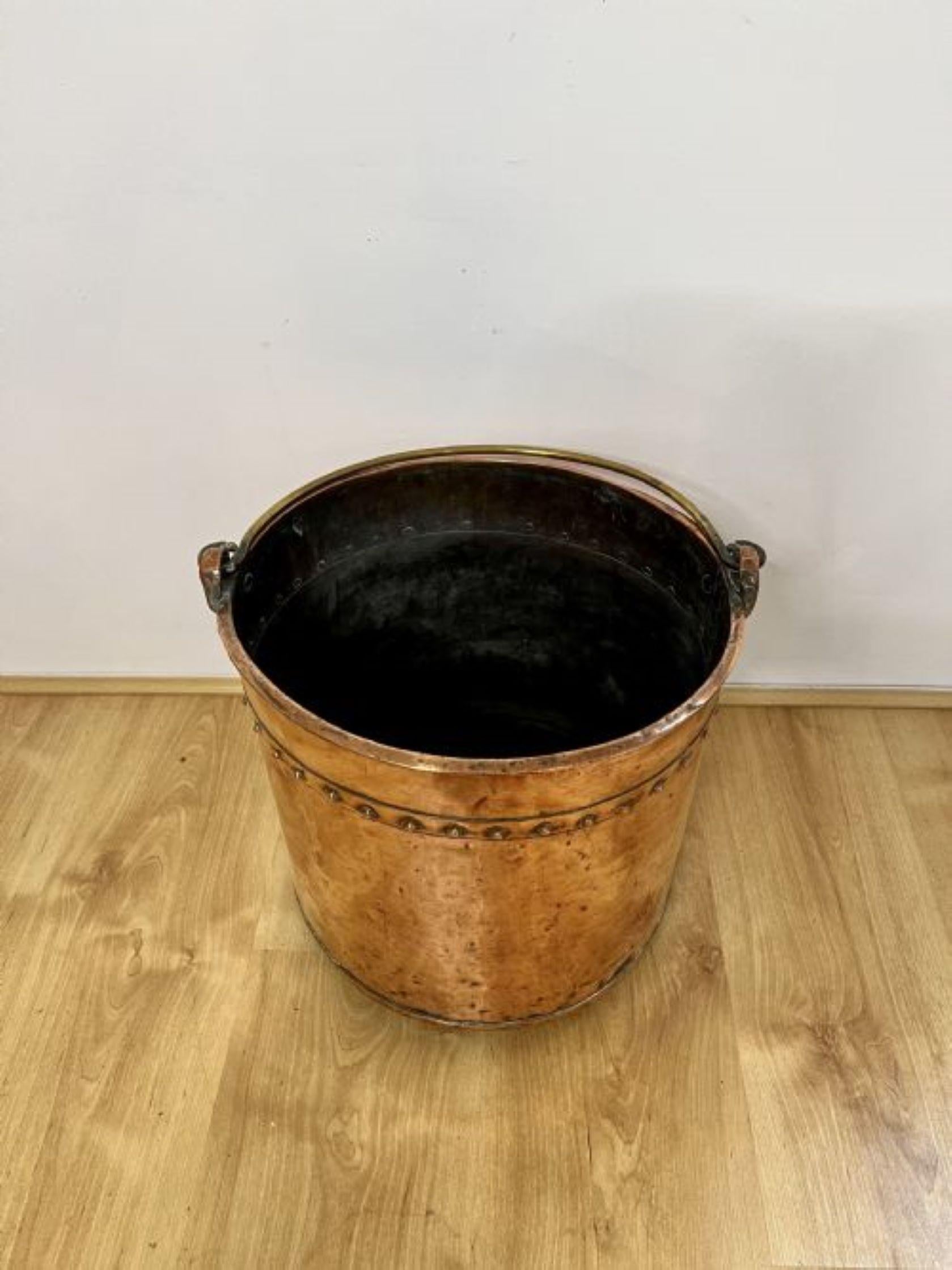 Quality antique Victorian copper coal bucket  1