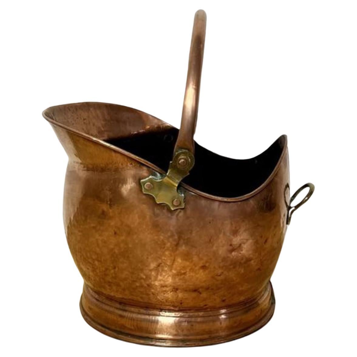 Quality antique Victorian copper helmet coal scuttle  For Sale