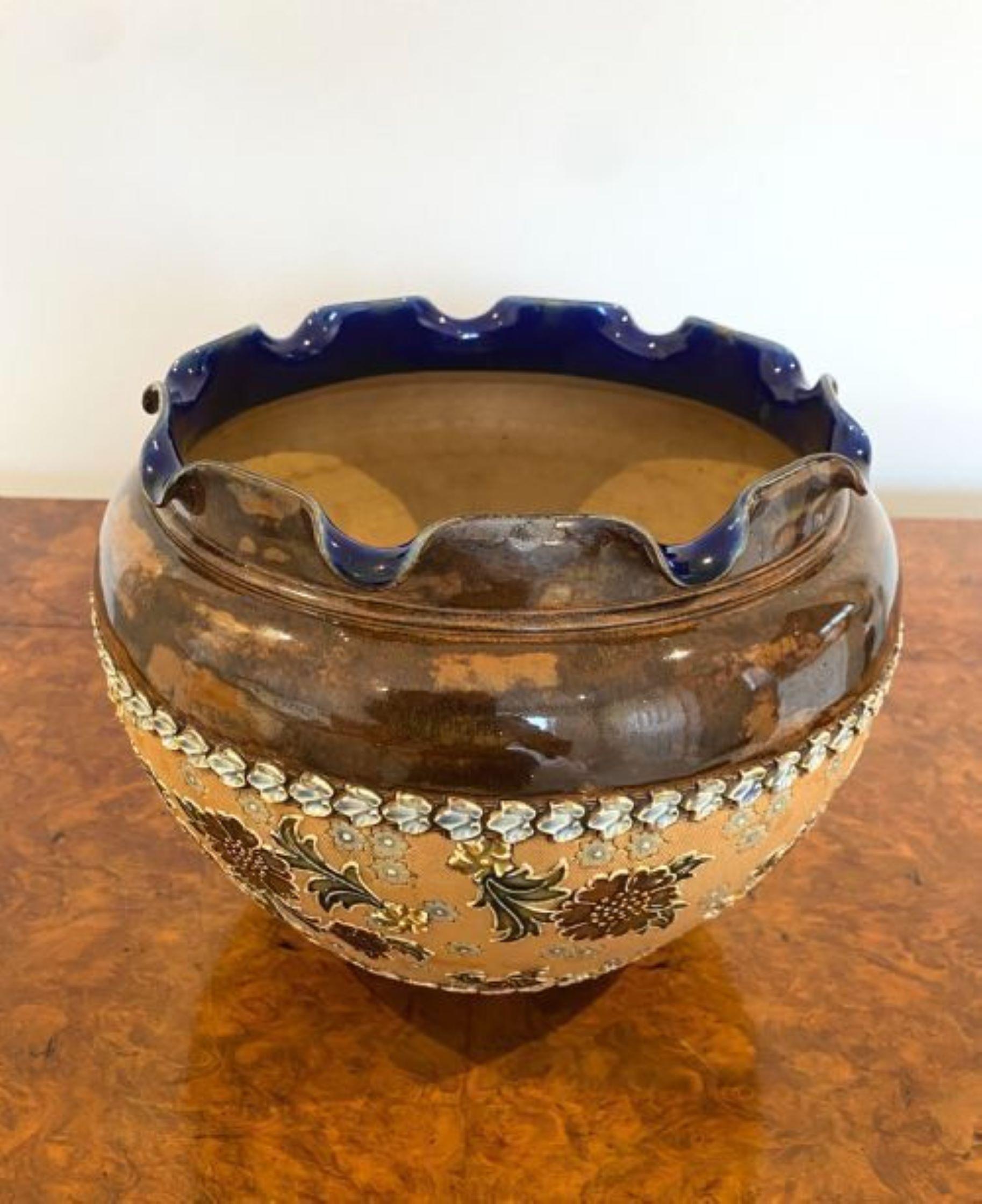 Ceramic Quality antique Victorian Doulton jardiniere For Sale