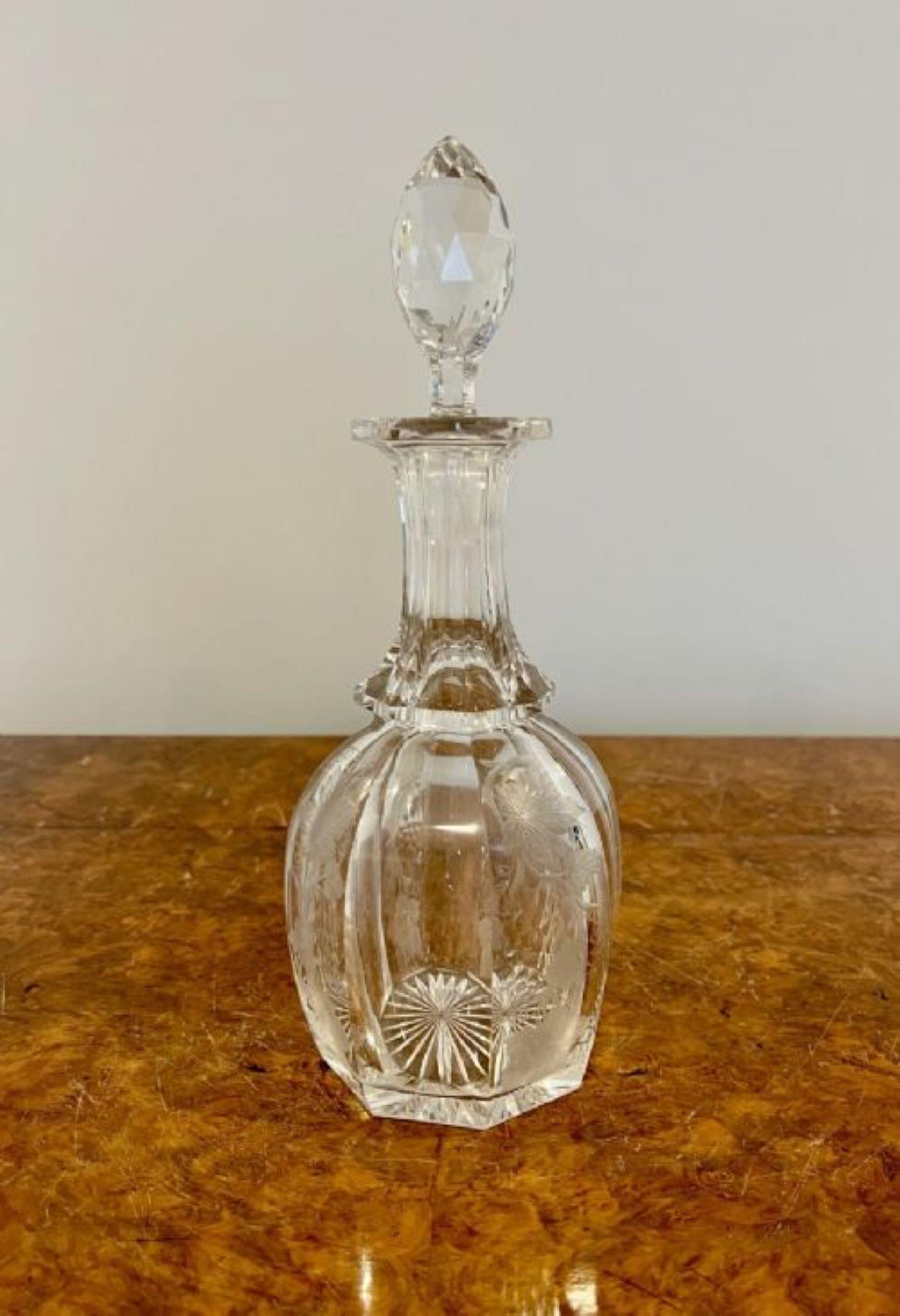 19th Century Quality antique Victorian engraved decorated glass decanter  For Sale