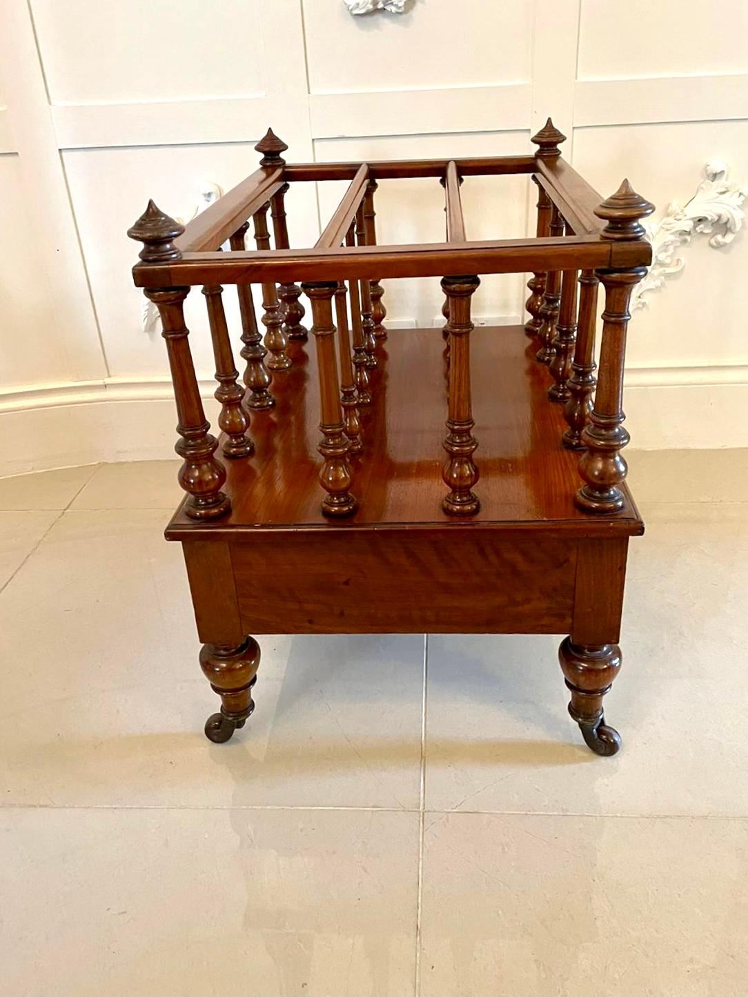 English Quality Antique Victorian Figured Walnut Canterbury For Sale