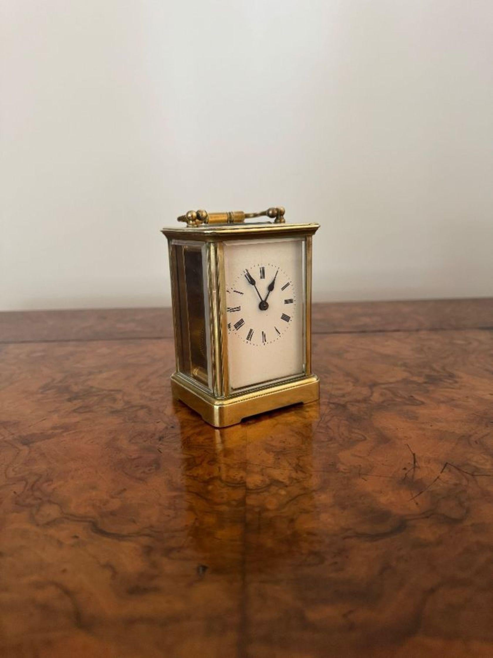 Hochwertige antike viktorianische französische Kutschenuhr aus Messing (Französisch) im Angebot