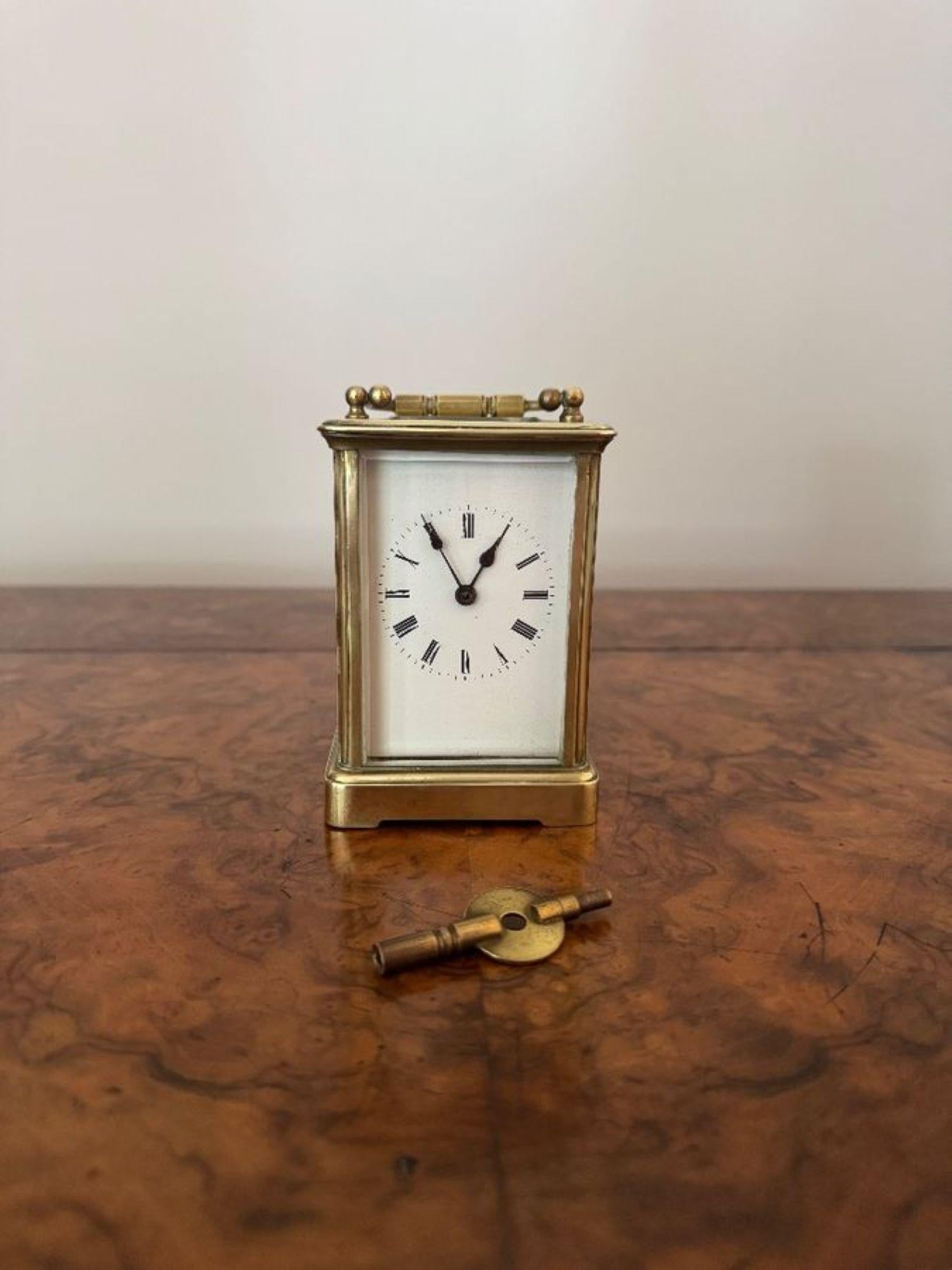 Hochwertige antike viktorianische französische Kutschenuhr aus Messing im Zustand „Gut“ im Angebot in Ipswich, GB