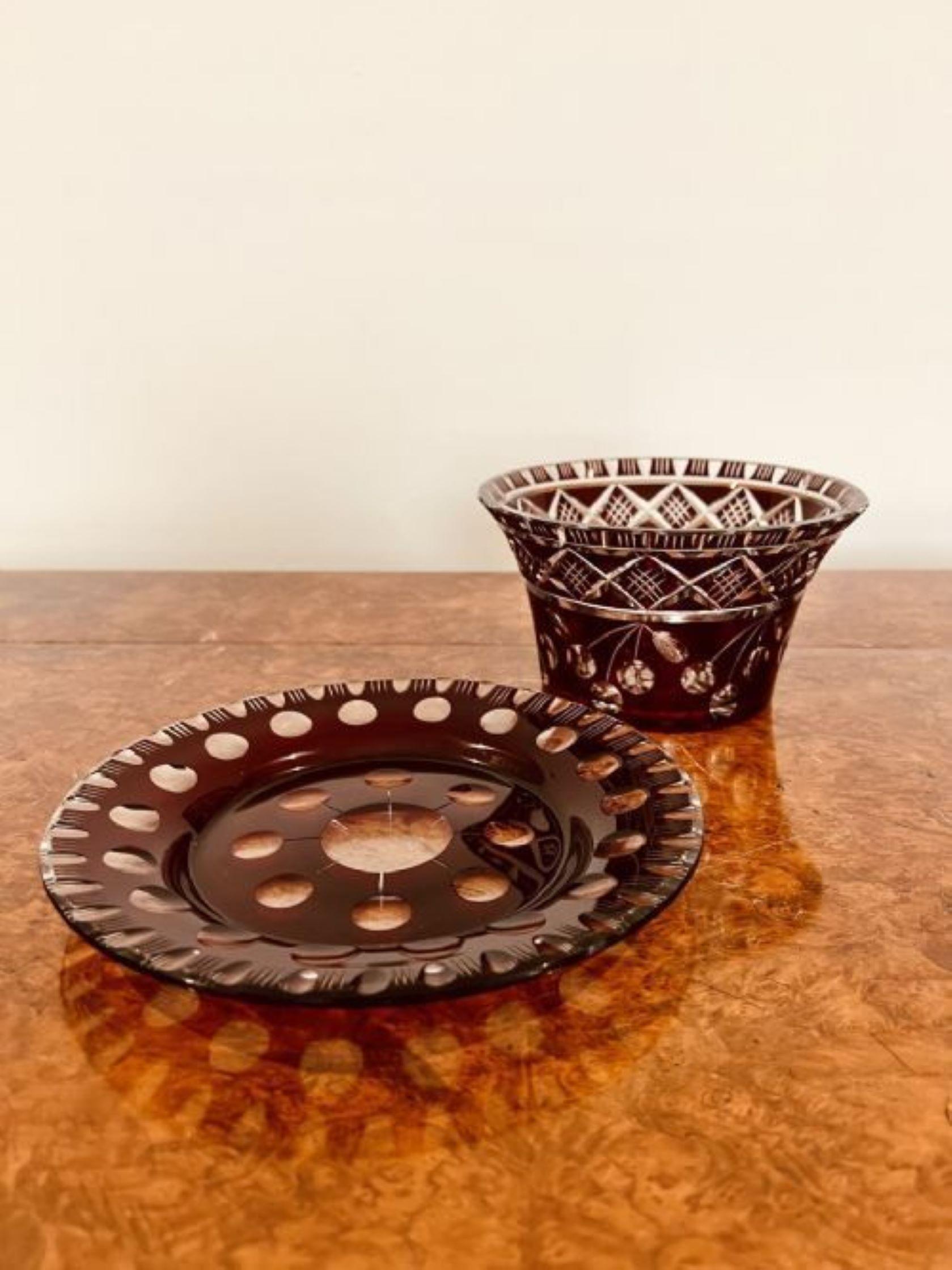 Quality antique Victorian glass bowl and plate In Good Condition For Sale In Ipswich, GB