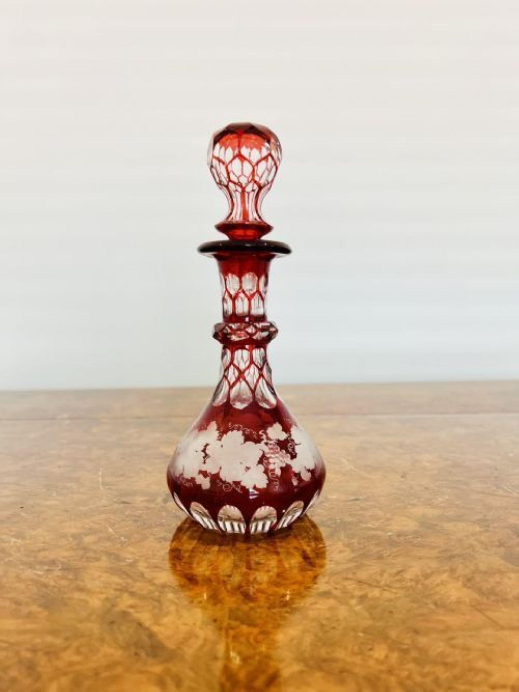Frasco y tapón antiguos de cristal victoriano de calidad para perfumes espirituosos en Bueno estado para la venta en Ipswich, GB
