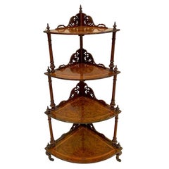 Quality Antique Victorian Inlaid Burr Walnut Corner Whatnot