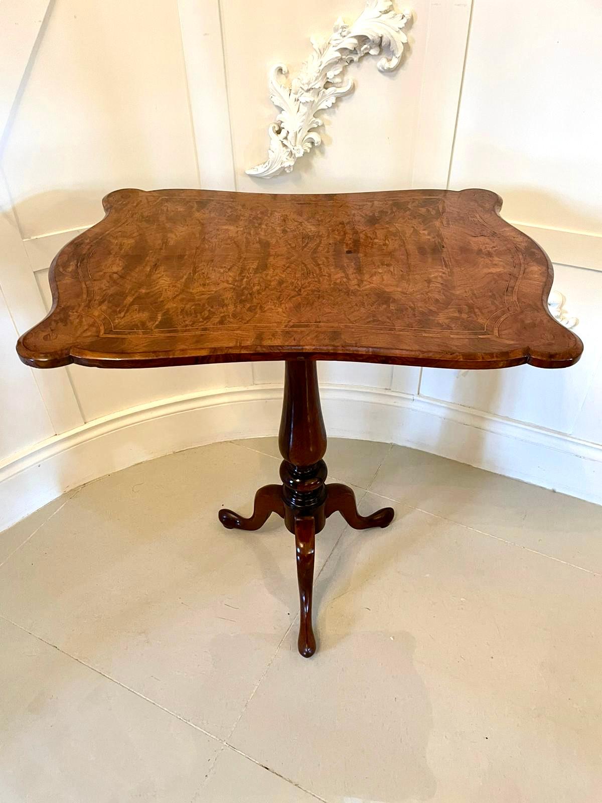 English Quality Antique Victorian Inlaid Burr Walnut Lamp Table  For Sale
