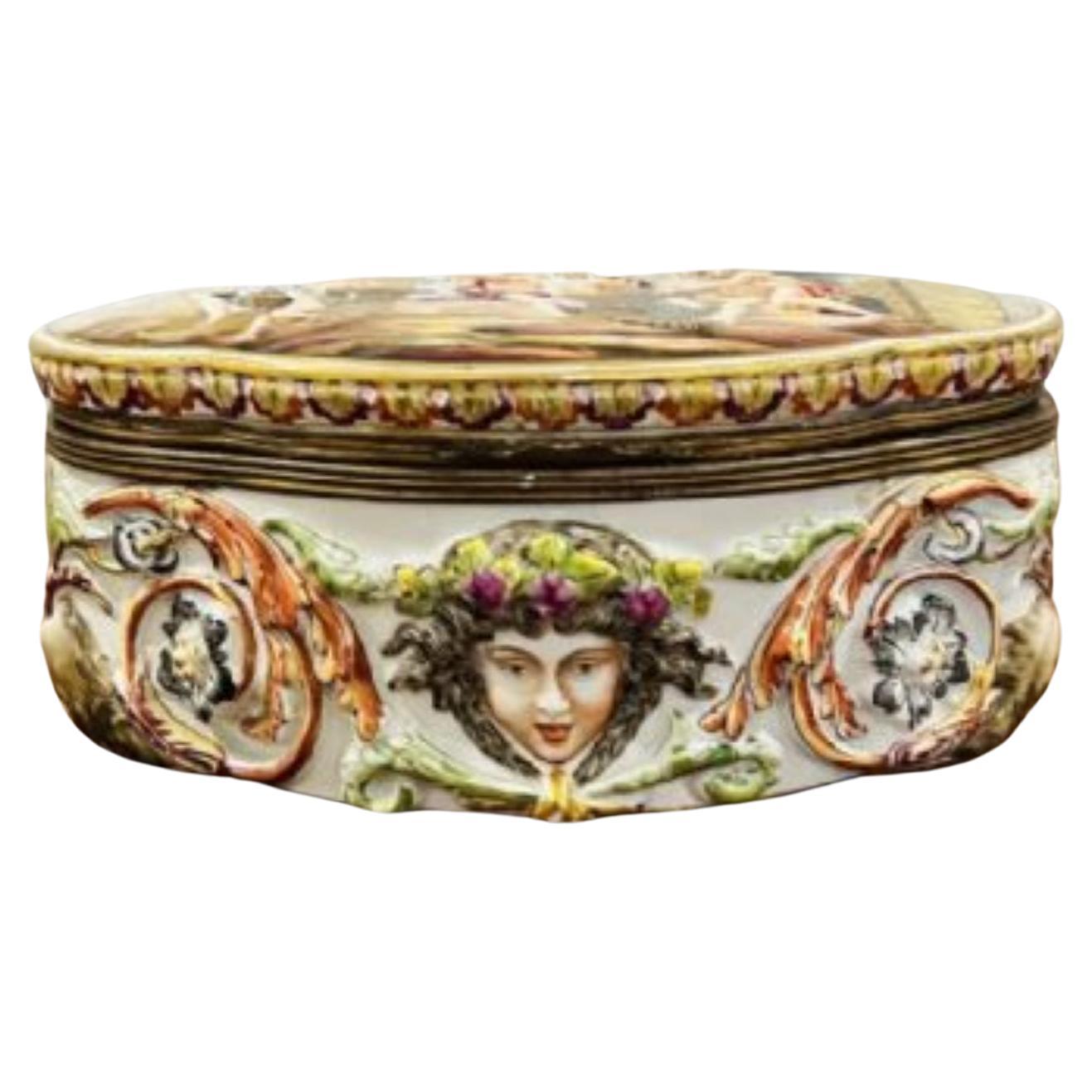 Quality antique Victorian Italian Capodimonte porcelain table casket  For Sale
