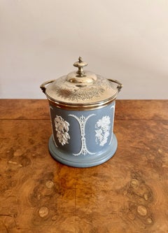 Quality antique Victorian Jasperware biscuit barrel