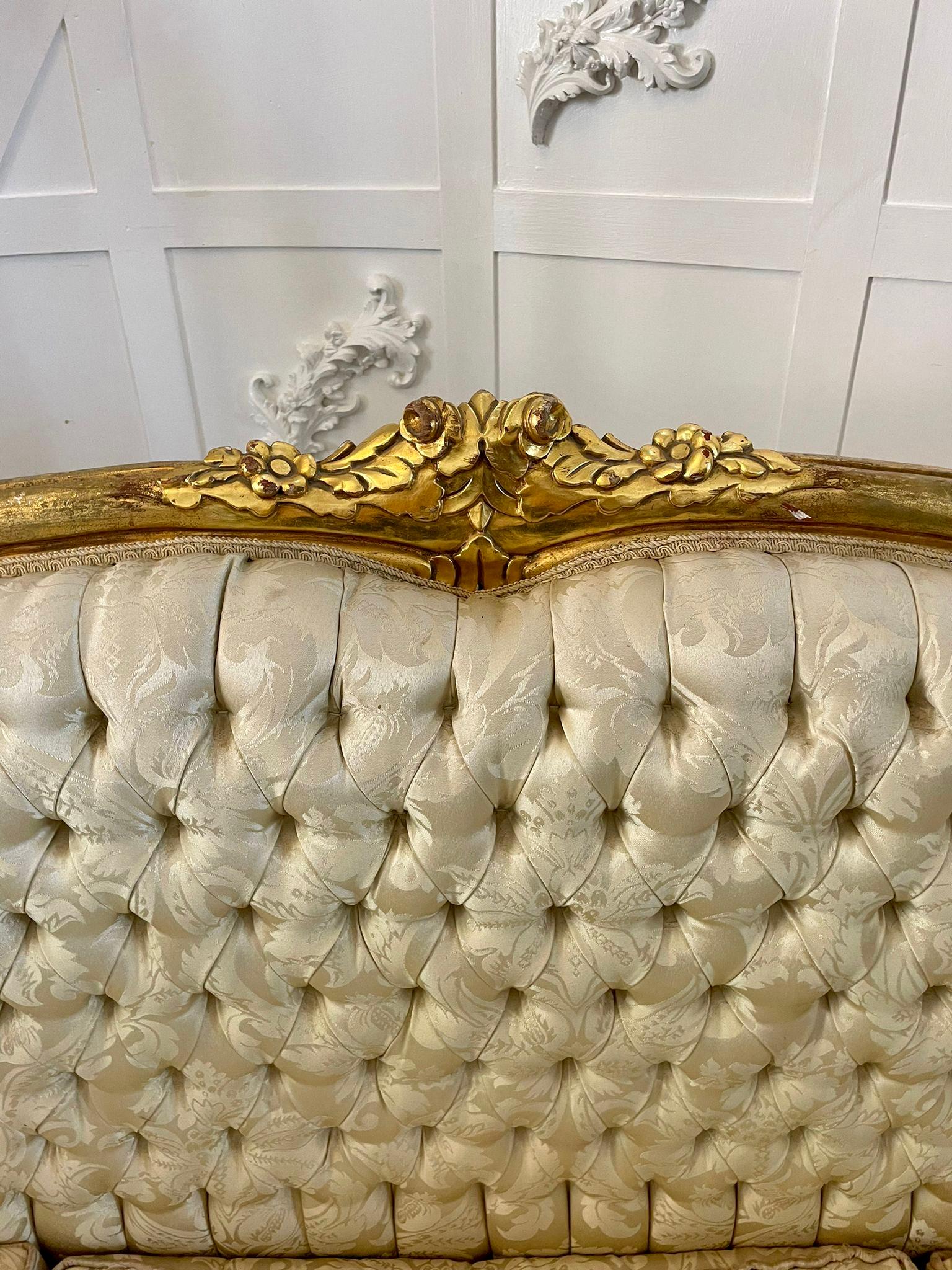 Quality Antique Victorian Large Carved French Gilded Settee 7