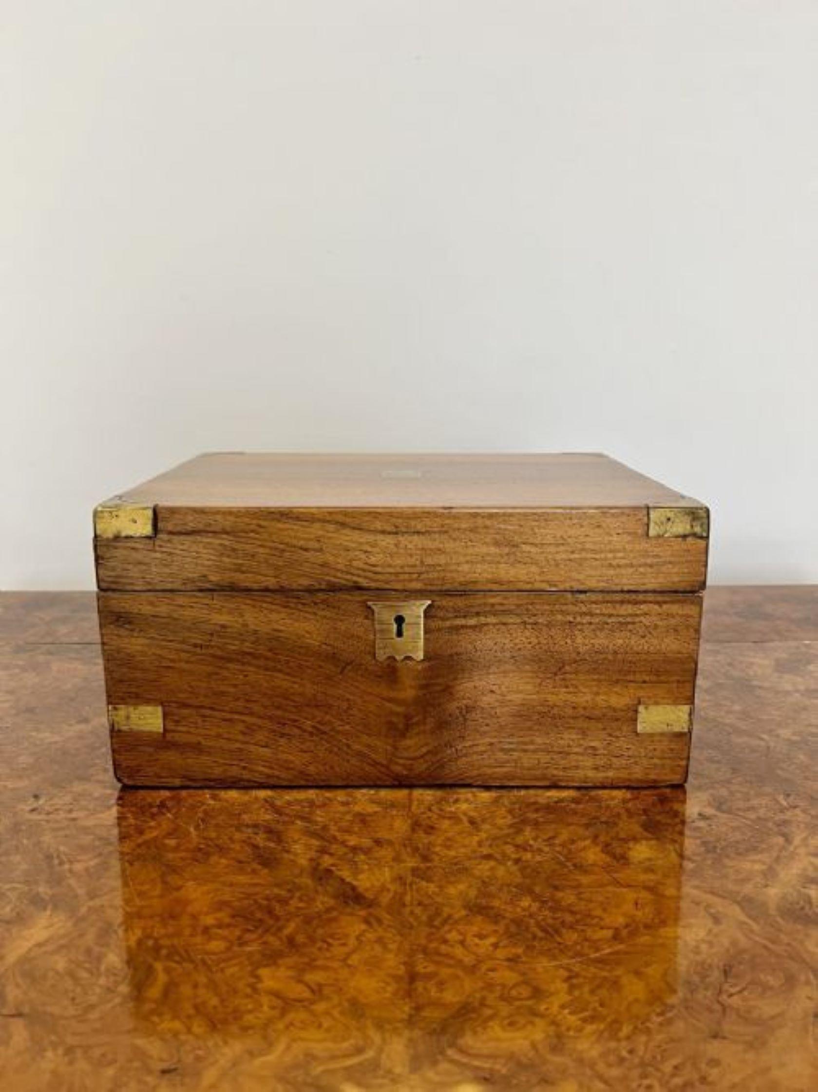 Quality antique Victorian mahogany and brass bound writing box In Good Condition For Sale In Ipswich, GB