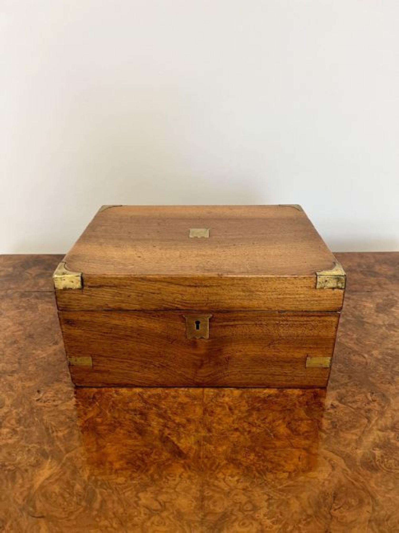 19th Century Quality antique Victorian mahogany and brass bound writing box For Sale