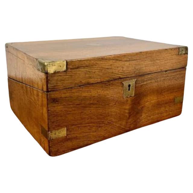 Rectangular Writing Box Antique Walnut Brass Bound Writing Box For Sale at 1stDibs
