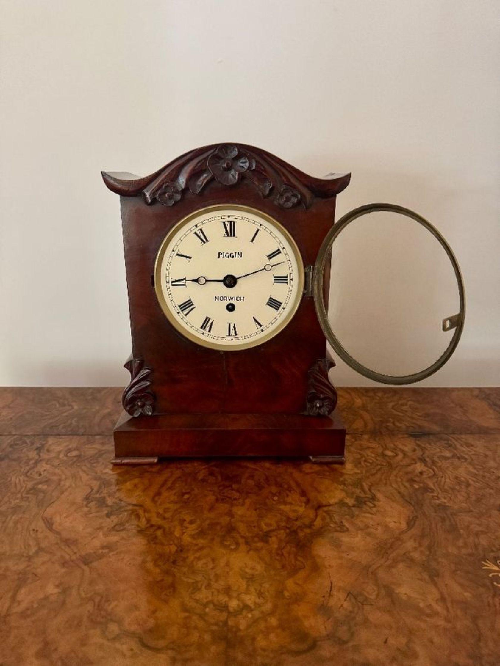 Hand-Carved Quality antique Victorian mahogany bracket clock by Piggin Norwich For Sale