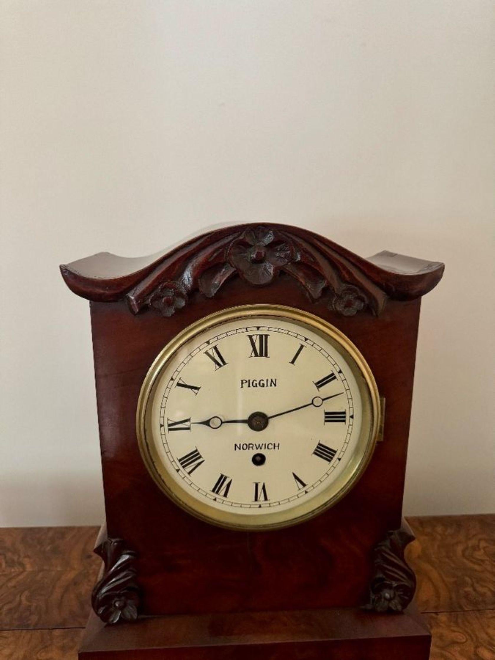 19th Century Quality antique Victorian mahogany bracket clock by Piggin Norwich For Sale