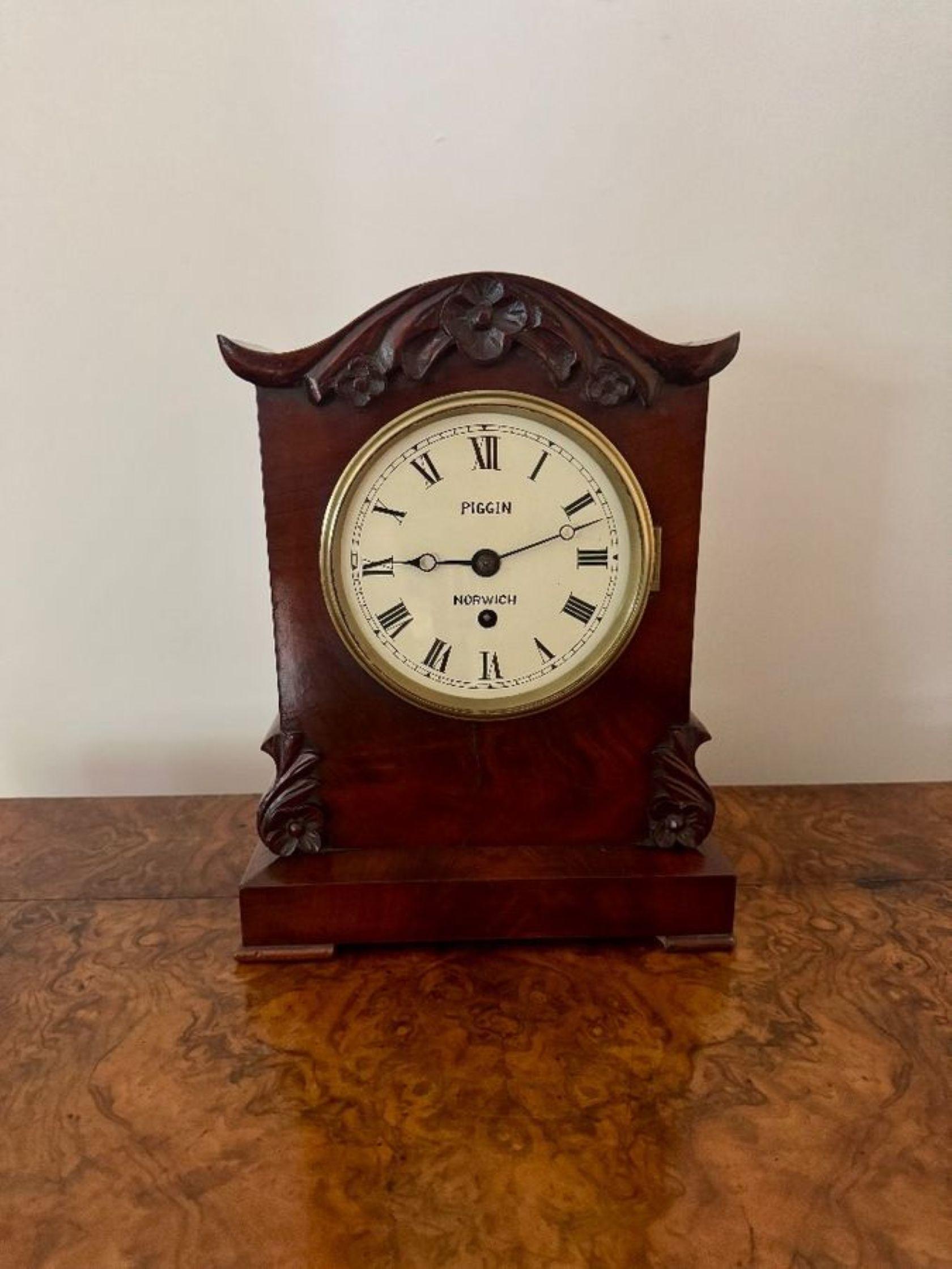 Brass Quality antique Victorian mahogany bracket clock by Piggin Norwich For Sale