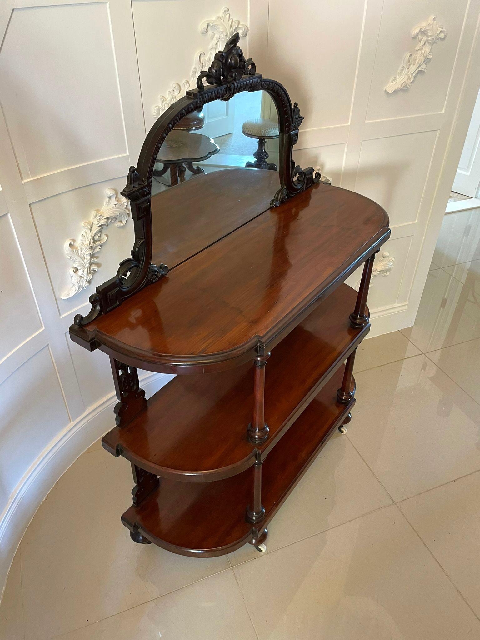 Mid-19th Century Quality Antique Victorian Mahogany Carved Mirror Back Whatnot For Sale