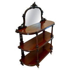 Quality Antique Victorian Mahogany Carved Mirror Back Whatnot