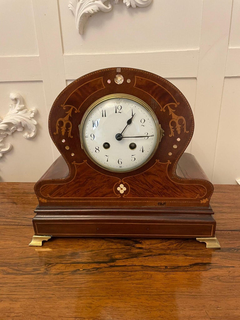 Quality Antique Victorian Mahogany Inlaid Mantle Clock at 1stDibs
