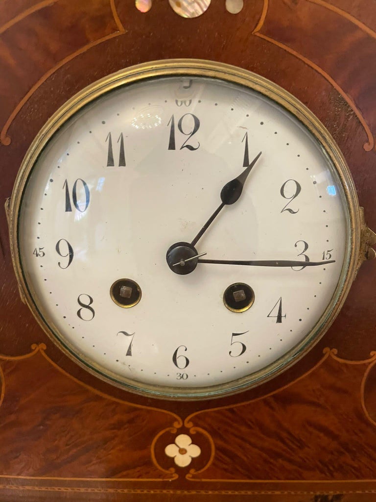 Quality Antique Victorian Mahogany Inlaid Mantle Clock at 1stDibs