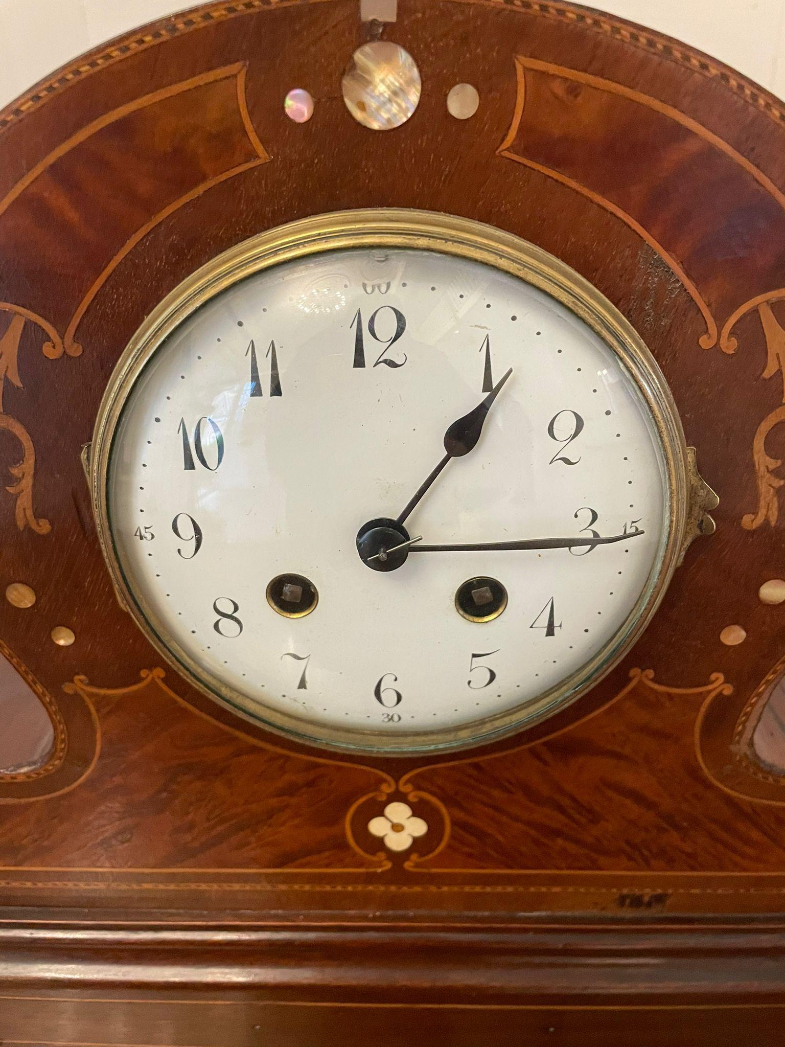 English Quality Antique Victorian Mahogany Inlaid Mantle Clock 