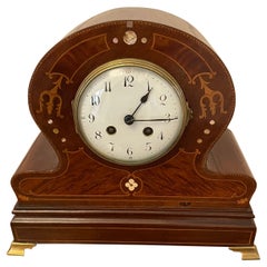 Quality Antique Victorian Mahogany Inlaid Mantle Clock