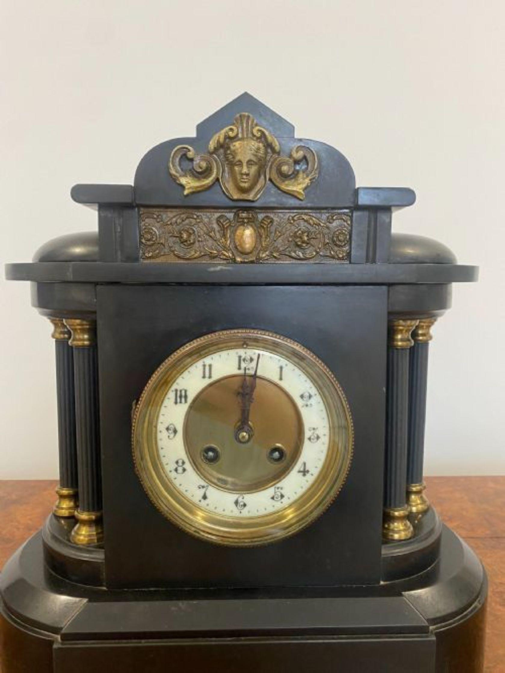 Brass Quality Antique Victorian Marble Mantle Clock For Sale