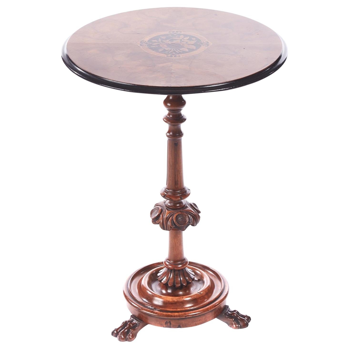 Quality Antique Victorian Marquetry Burr Walnut Lamp Table For Sale