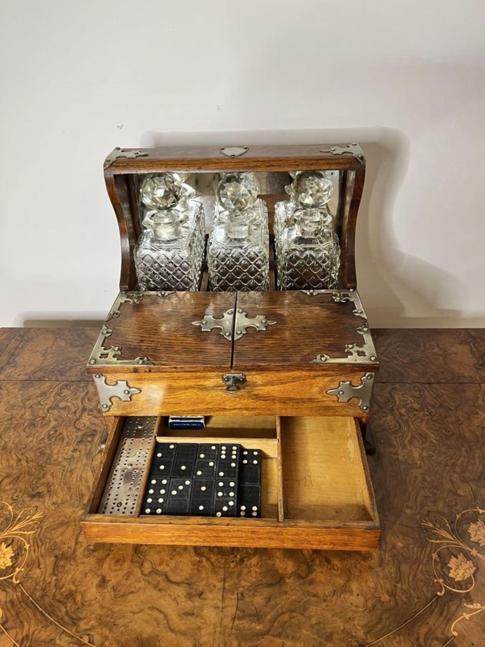 Glass Quality antique Victorian oak tantalus and games box 