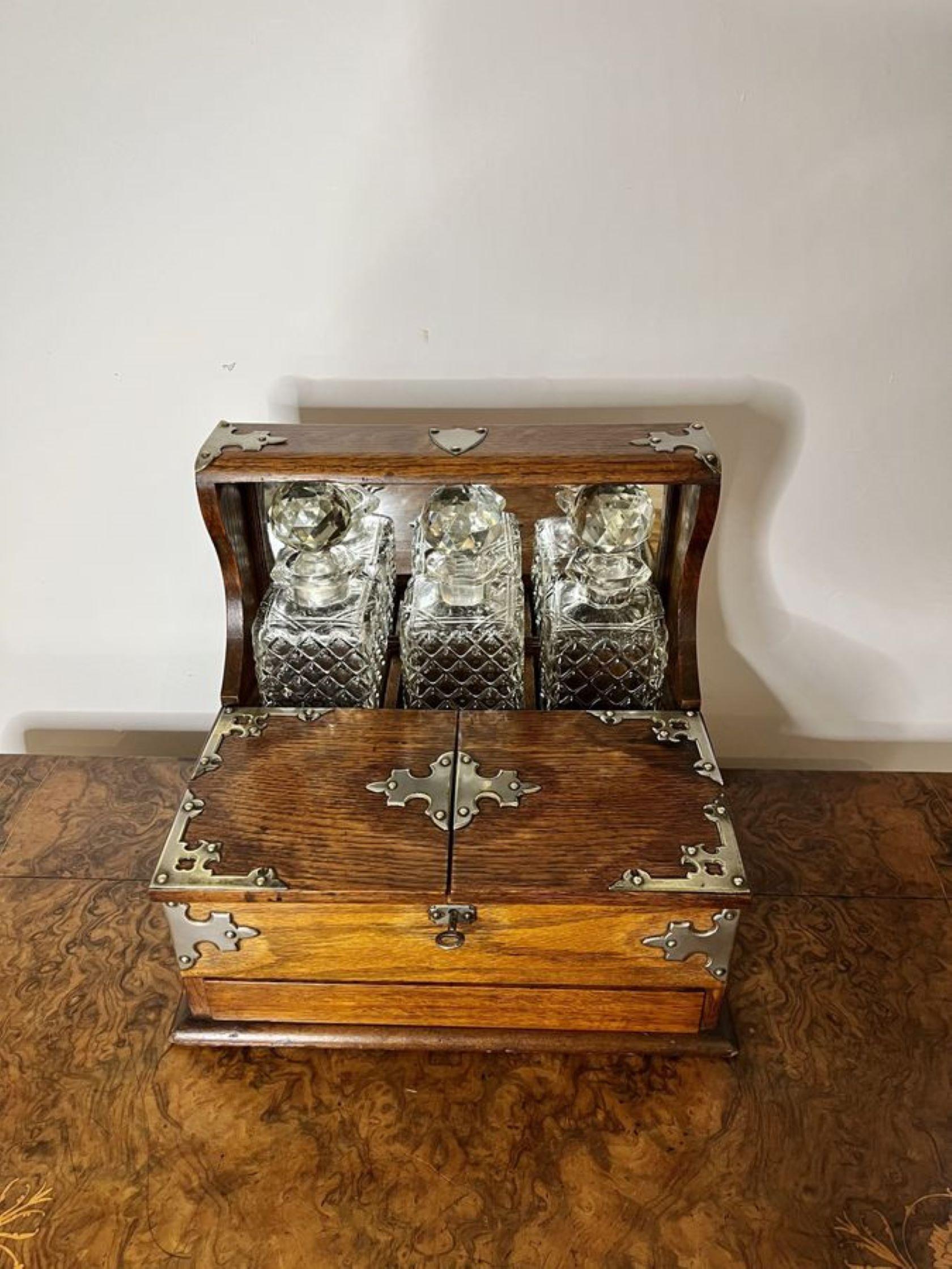 Quality antique Victorian oak tantalus and games box  2