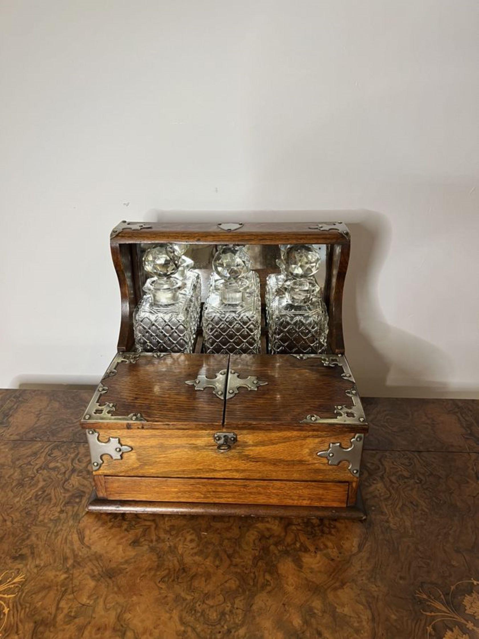 Quality antique Victorian oak tantalus and games box  3