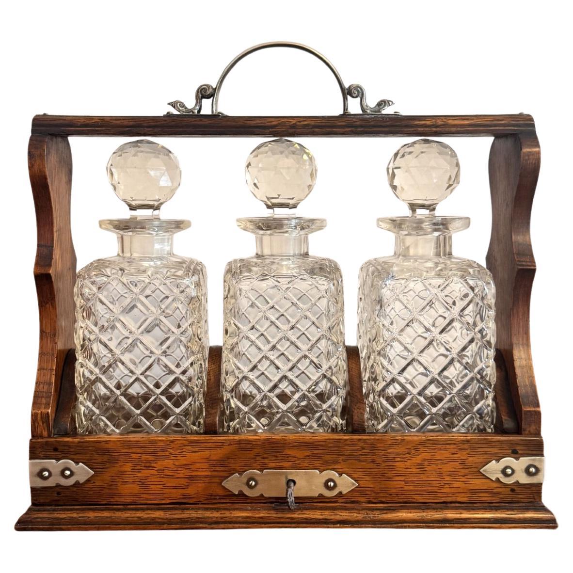 Quality antique Victorian oak tantalus