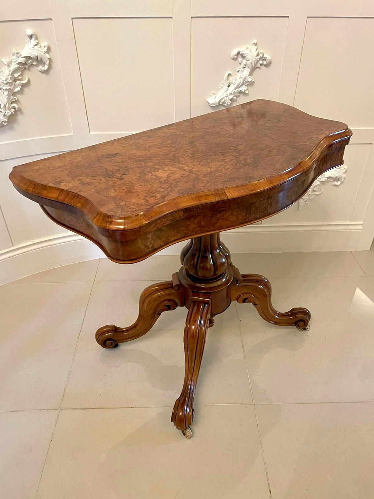 Quality Antique Victorian Serpentine Shaped Burr Walnut Card/Side Table 2