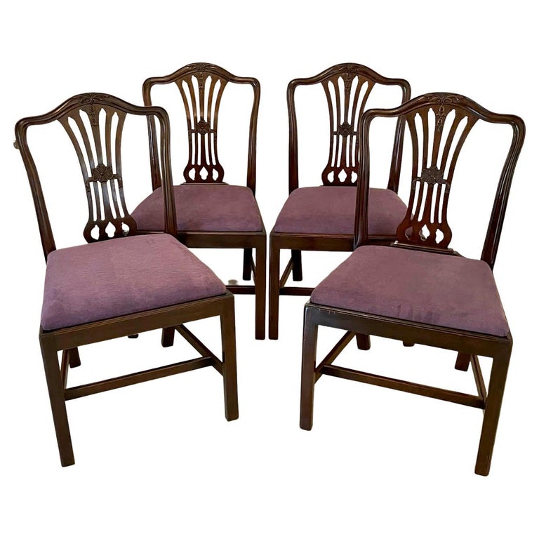 Quality Antique Victorian Set of Four Carved Mahogany Dining Chairs For