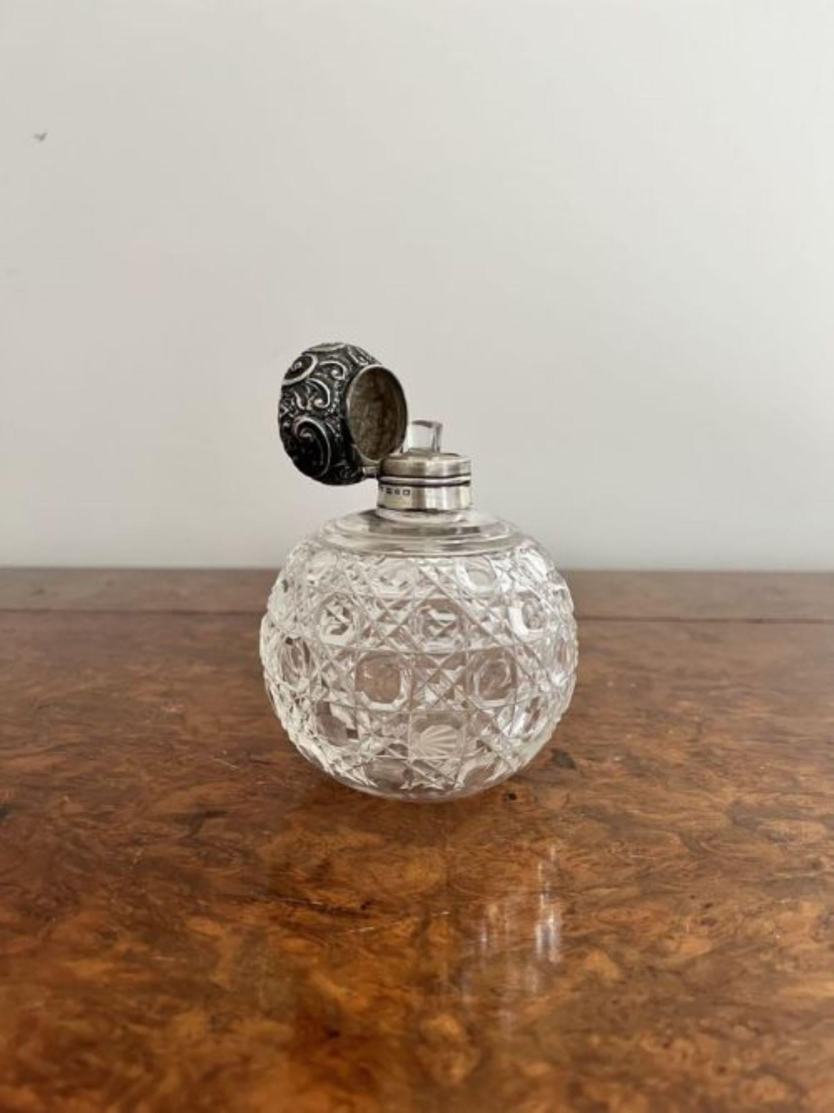 Glass Quality antique Victorian Silver mounted scent bottle  For Sale