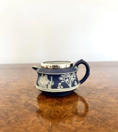 Quality antique Victorian silver mounted three piece Jasperware Wedgwood tea set