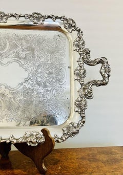 Quality antique Victorian silver plated ornate serving tray