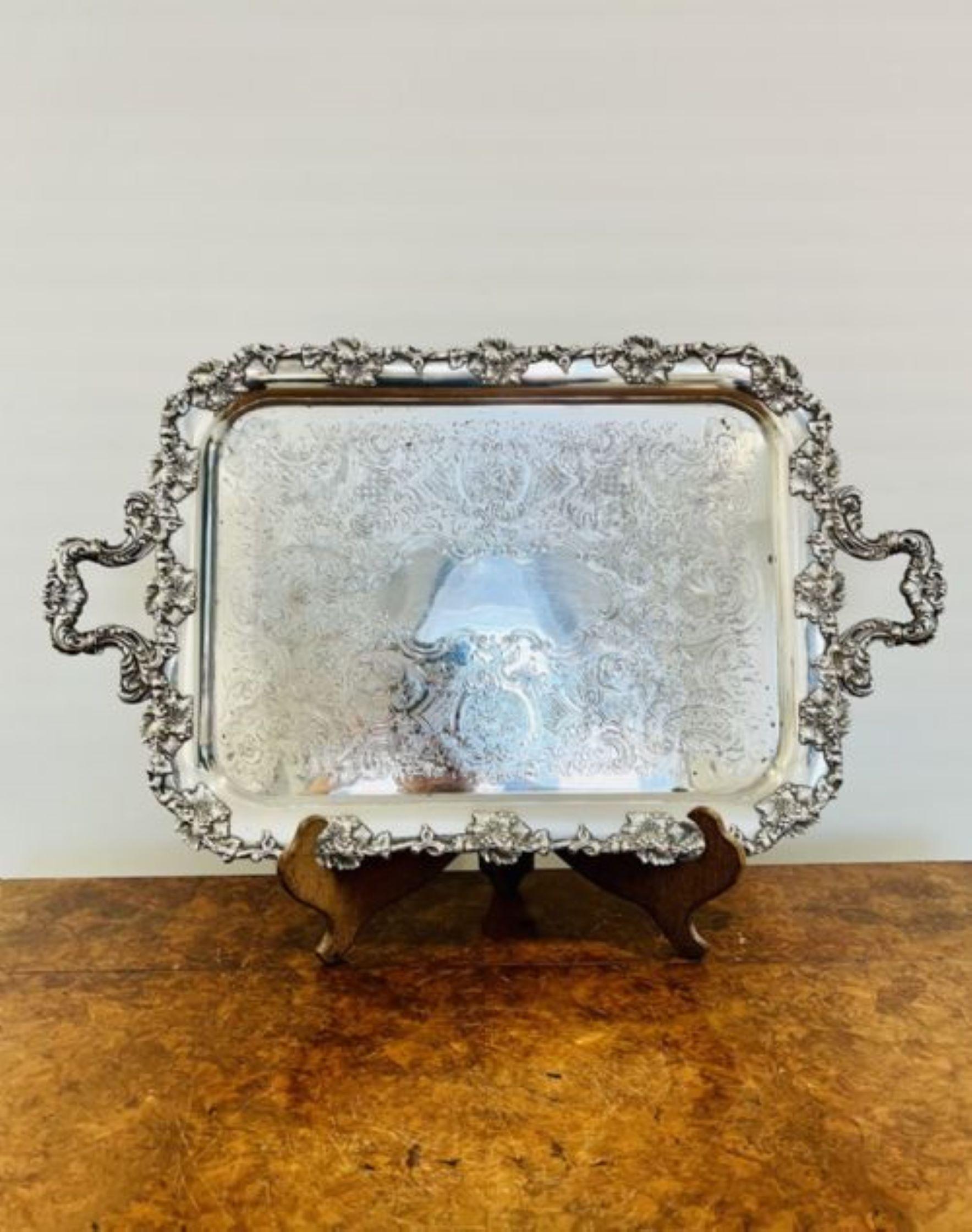 19th Century Quality antique Victorian silver plated ornate serving tray For Sale