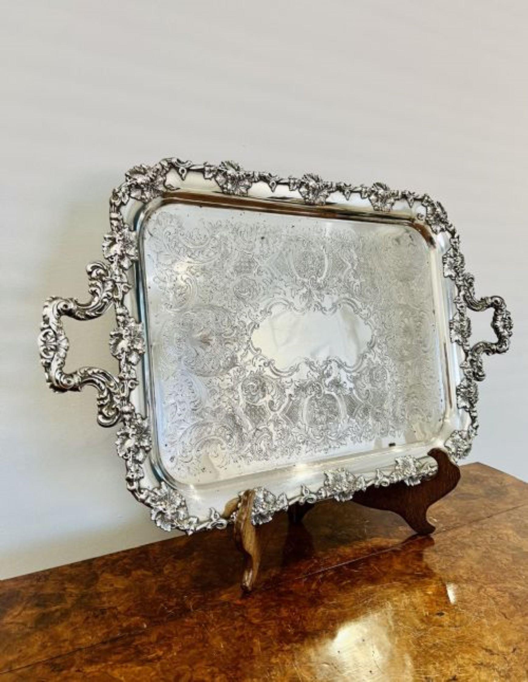 Quality antique Victorian silver plated ornate serving tray For Sale 1