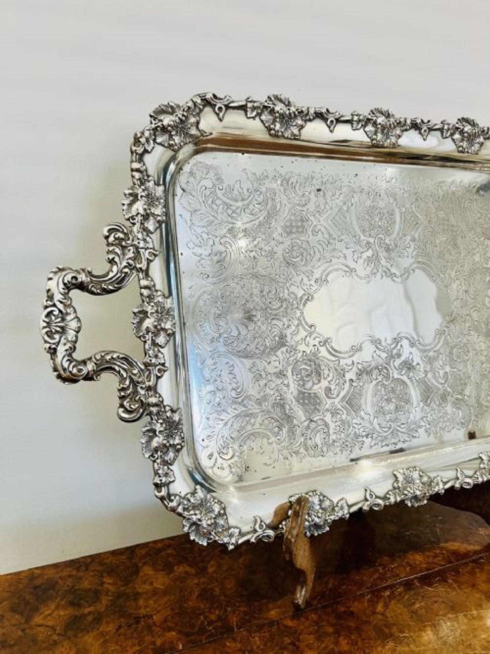 Quality antique Victorian silver plated ornate serving tray For Sale 2